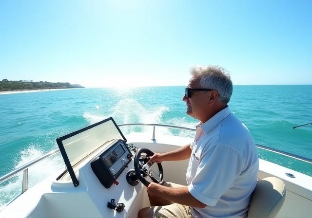 Experienced captain steering a boat on a guided fishing tour