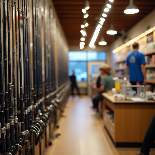 Interior of Aqua Revival store showcasing fishing rods and gear